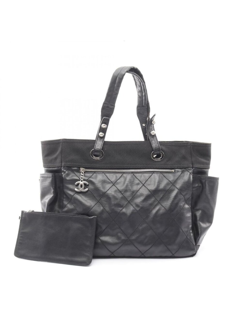 Chanel Tote Paris Biarritz GM Black Canvas Leather GM